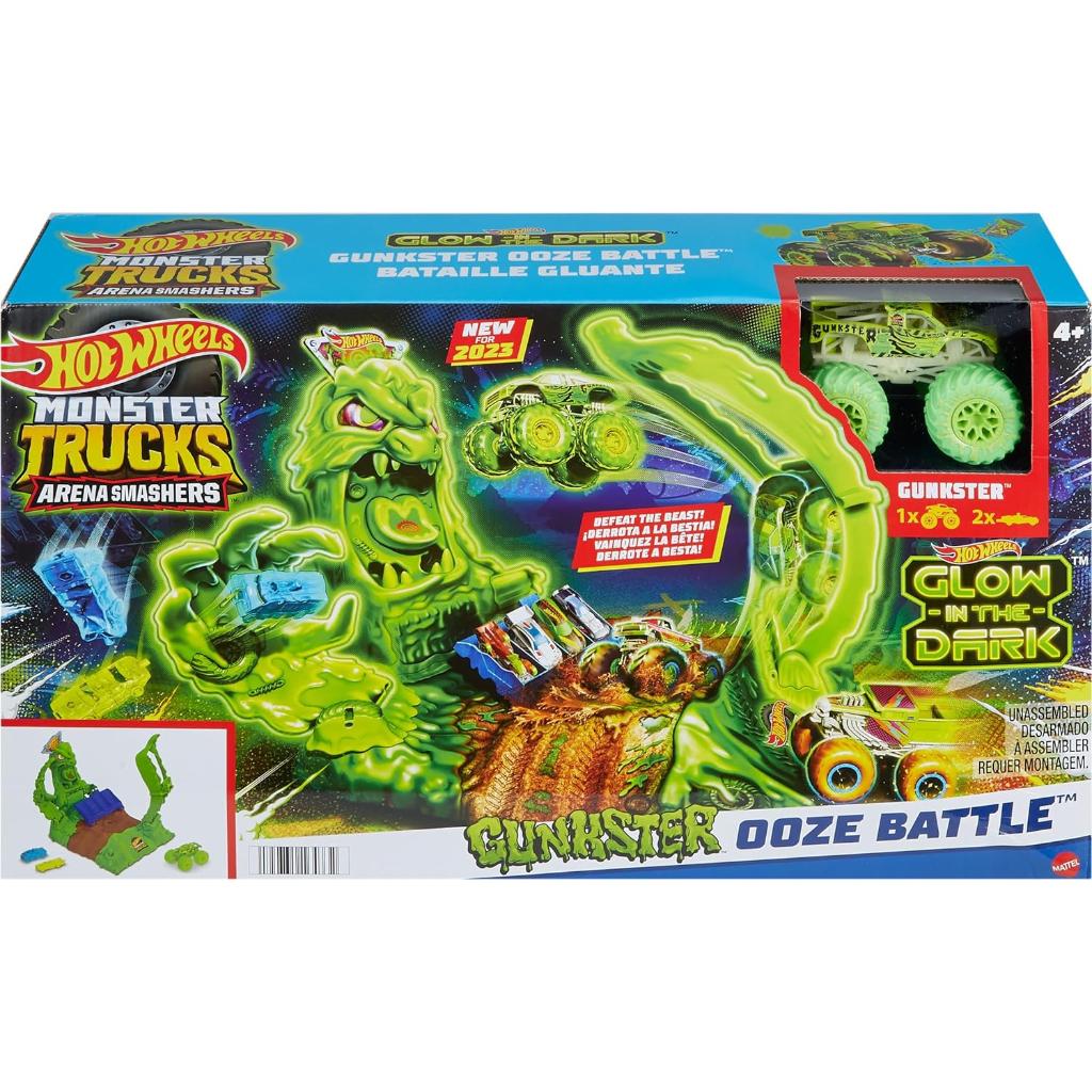 hot wheels monster trucks arena smashers glow in the dark gunkster playset6