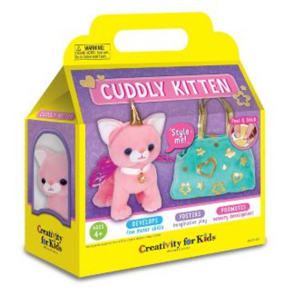 creativity for kids cuddly kitten plush toy kitty stuffed animal and pet carrier purse , pink, small (6)